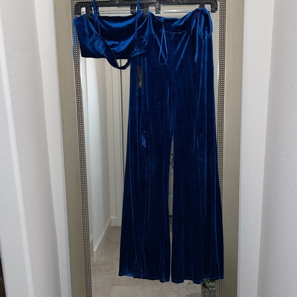 2 piece velvet pants set crop top and pants - BURGUNDY size Large - Picture 8 of 16